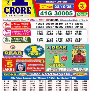 Dear Lottery Result Today 8 p.m. Nagaland State Live Draw 22/10/25