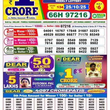 Lottery Sambad 8 PM Result Today 25/10/2025 Dear Night Live