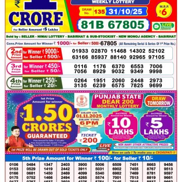Lottery Sambad 8 PM Result Today 31/10/2025 Dear Night Live