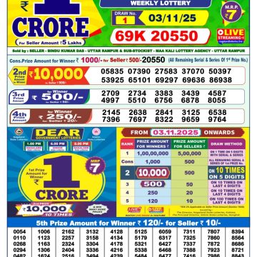 Lottery Sambad 1 PM Result Today 03/11/2025 Dear Morning Live PDF