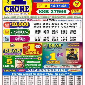 Lottery Sambad 8 PM Result Today 12/11/2025 Dear Night Live
