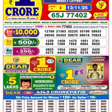 Lottery Sambad 8 PM Result Today 13/11/2025 Dear Night Live