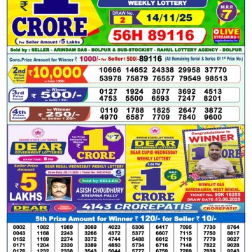 Lottery Sambad 1 PM Result Today 14/11/2025 Dear Morning Live PDF