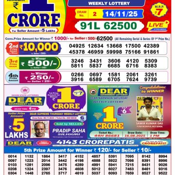 Lottery Sambad 8 PM Result Today 14/11/2025 Dear Night Live