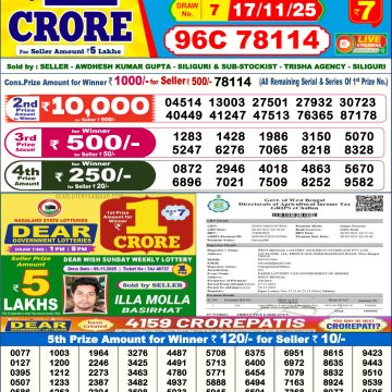 Dear Lottery Sambad 6 PM Result Today 17/11/2025 Sikkim State