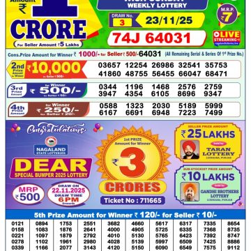 Lottery Sambad 1 PM Result Today 23/11/2025 Dear Morning Live PDF