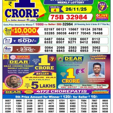 Lottery Sambad 1 PM Result Today 26/11/2025 Dear Morning Live PDF