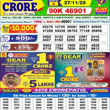 Lottery Sambad 1 PM Result Today 27/11/2025 Dear Morning Live PDF