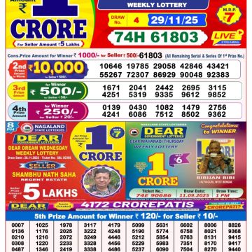 Lottery Sambad 8 PM Result Today 29/11/2025 Dear Night Live