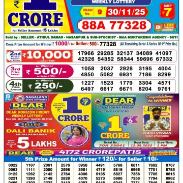 Dear Lottery Sambad 6 PM Result Today 30/11/2025 Sikkim State