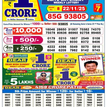 Dear Lottery Sambad 6 PM Result Today 22/11/2025 Sikkim State
