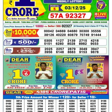 Lottery Sambad 1 PM Result Today 03/12/2025 Dear Morning Live PDF