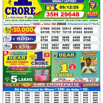 Lottery Sambad 1 PM Result Today 05/12/2025 Dear Morning Live PDF