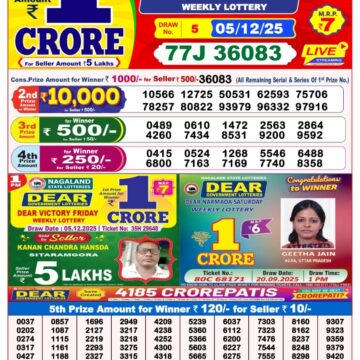 Lottery Sambad 8 PM Result Today 05/12/2025 Dear Night Live