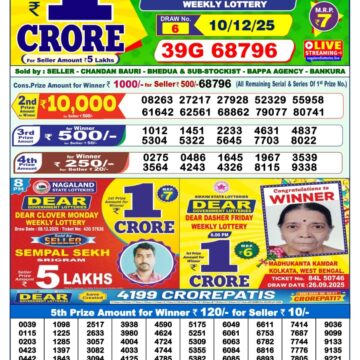 Lottery Sambad 1 PM Result Today 10/12/2025 Dear Morning Live PDF
