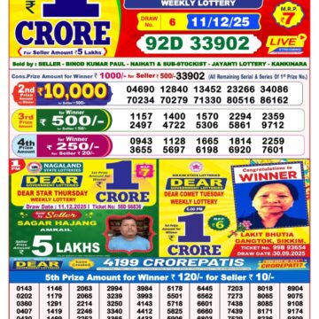 Lottery Sambad 8 PM Result Today 11/12/2025 Dear Night Live