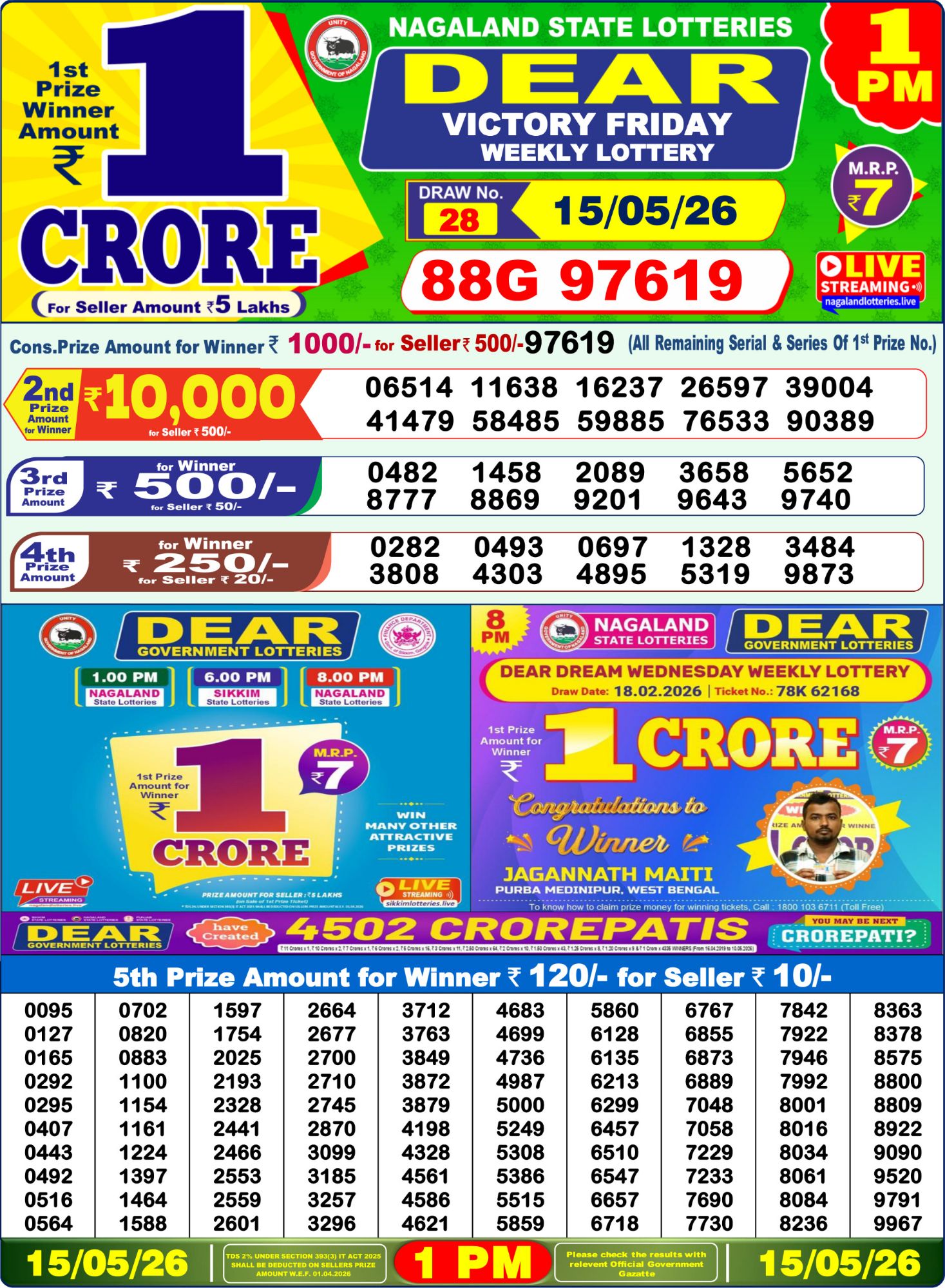 Dear Lottery 1PM Result