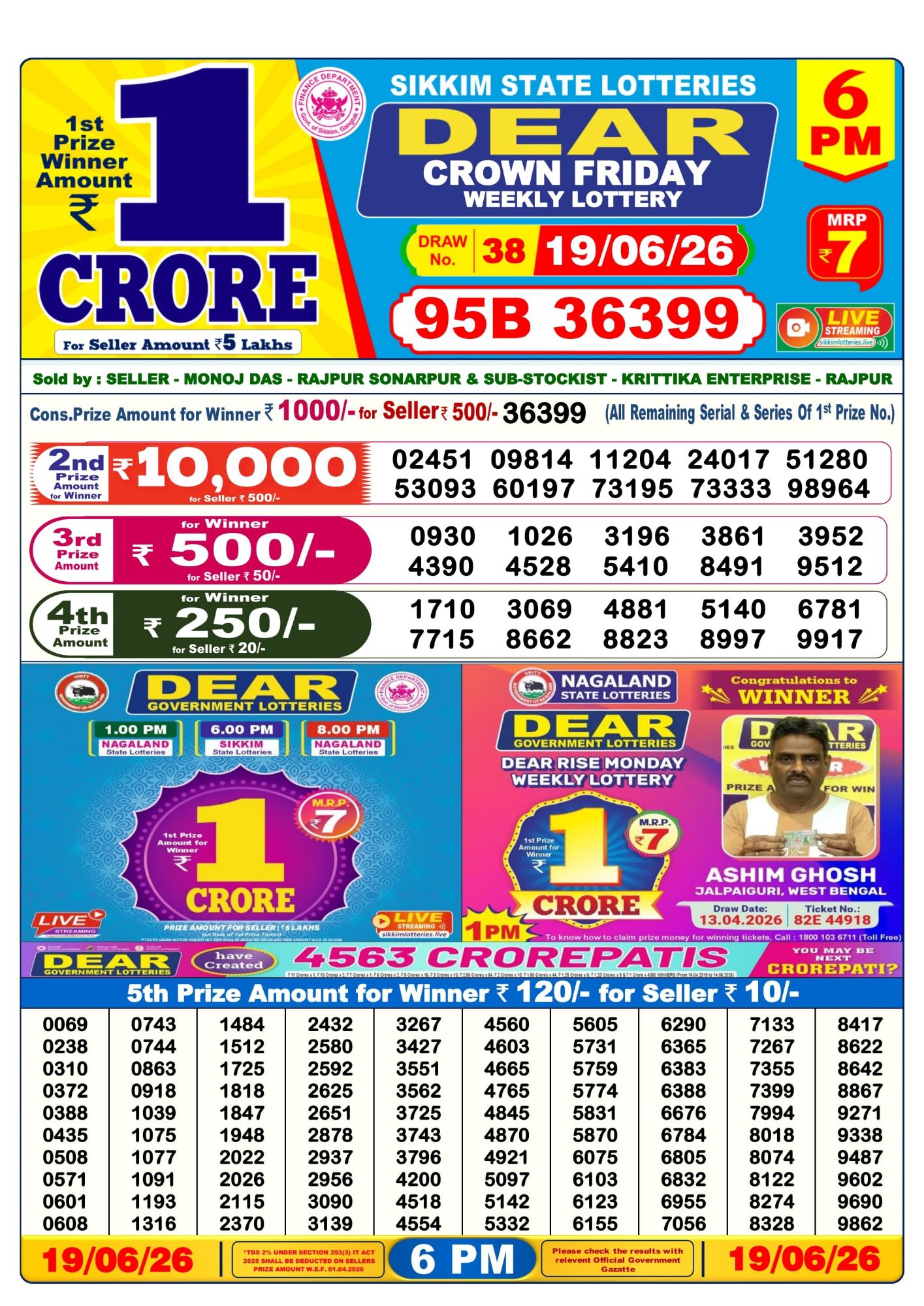Dear Lottery 6PM Result