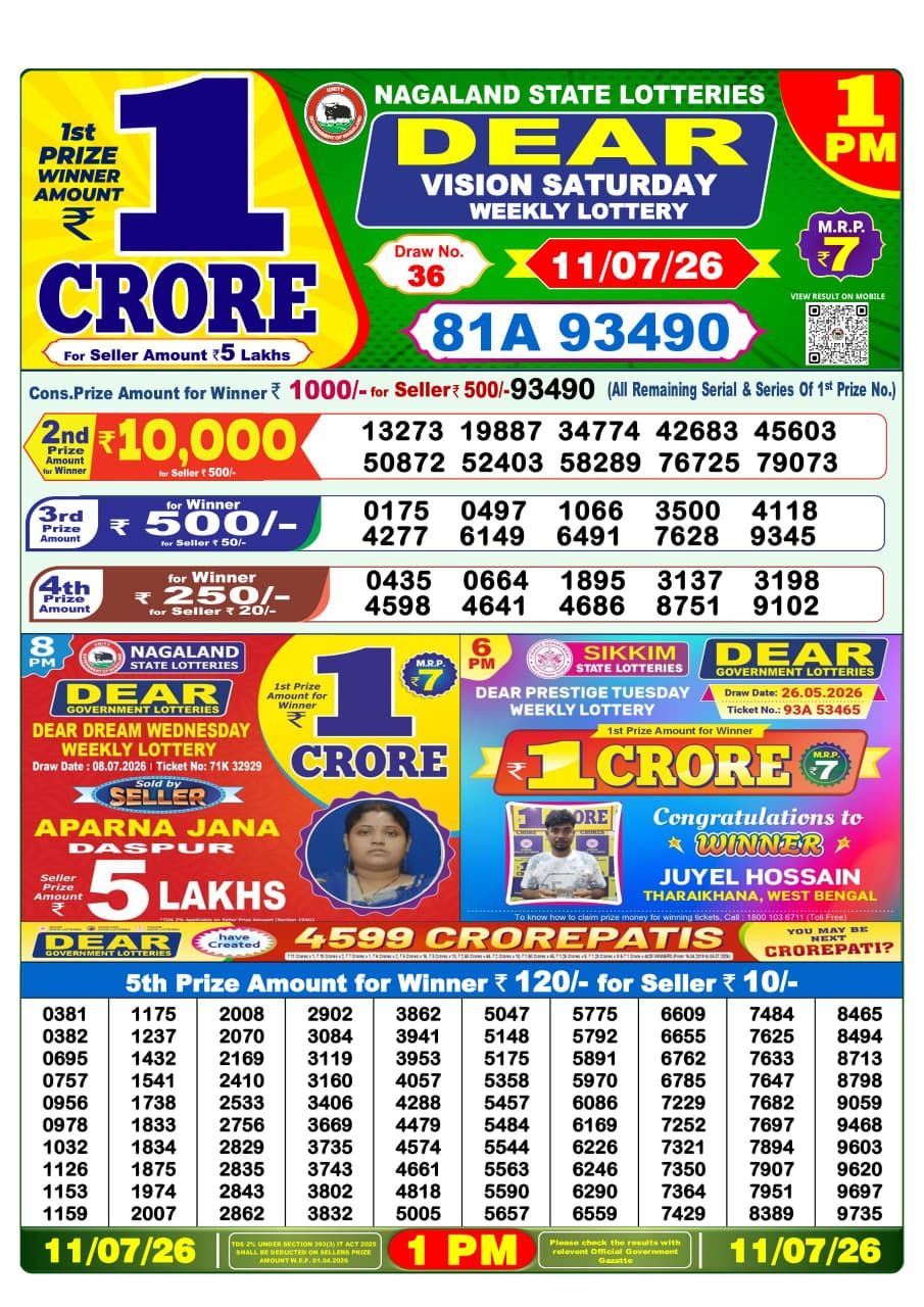 Dear Lottery 1PM Result