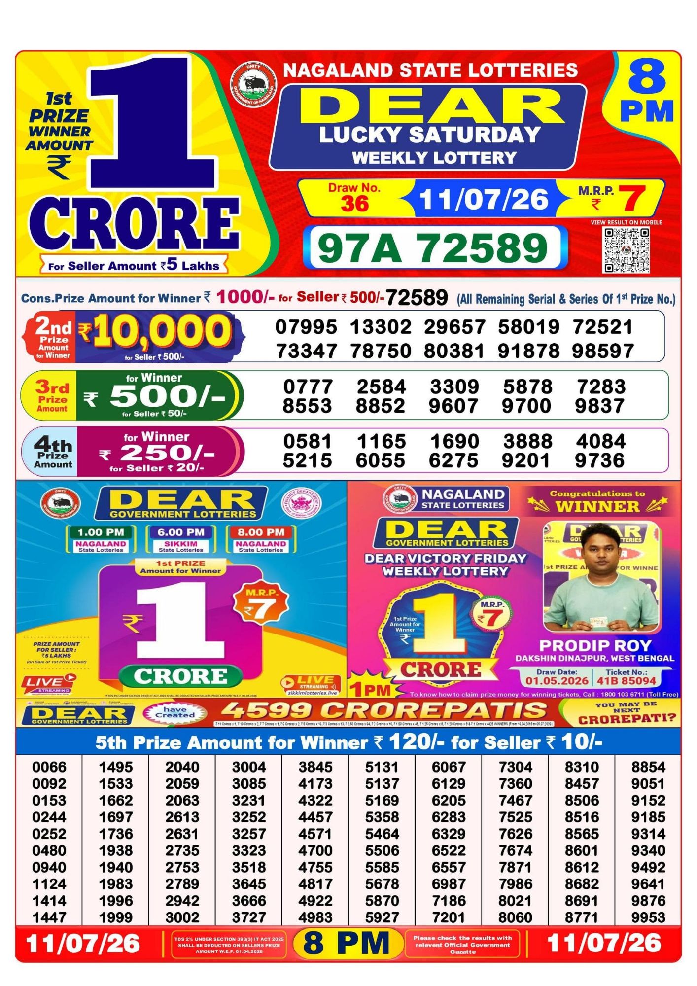 Dear Lottery 8PM Result