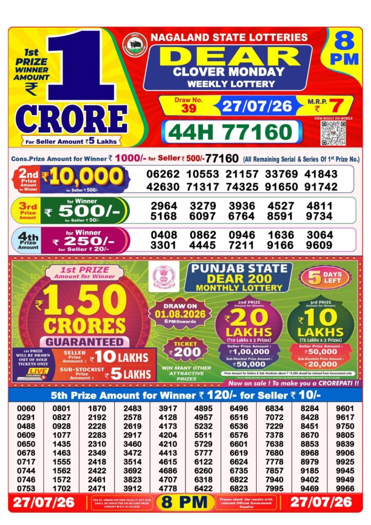 Dear Lottery 8PM Result