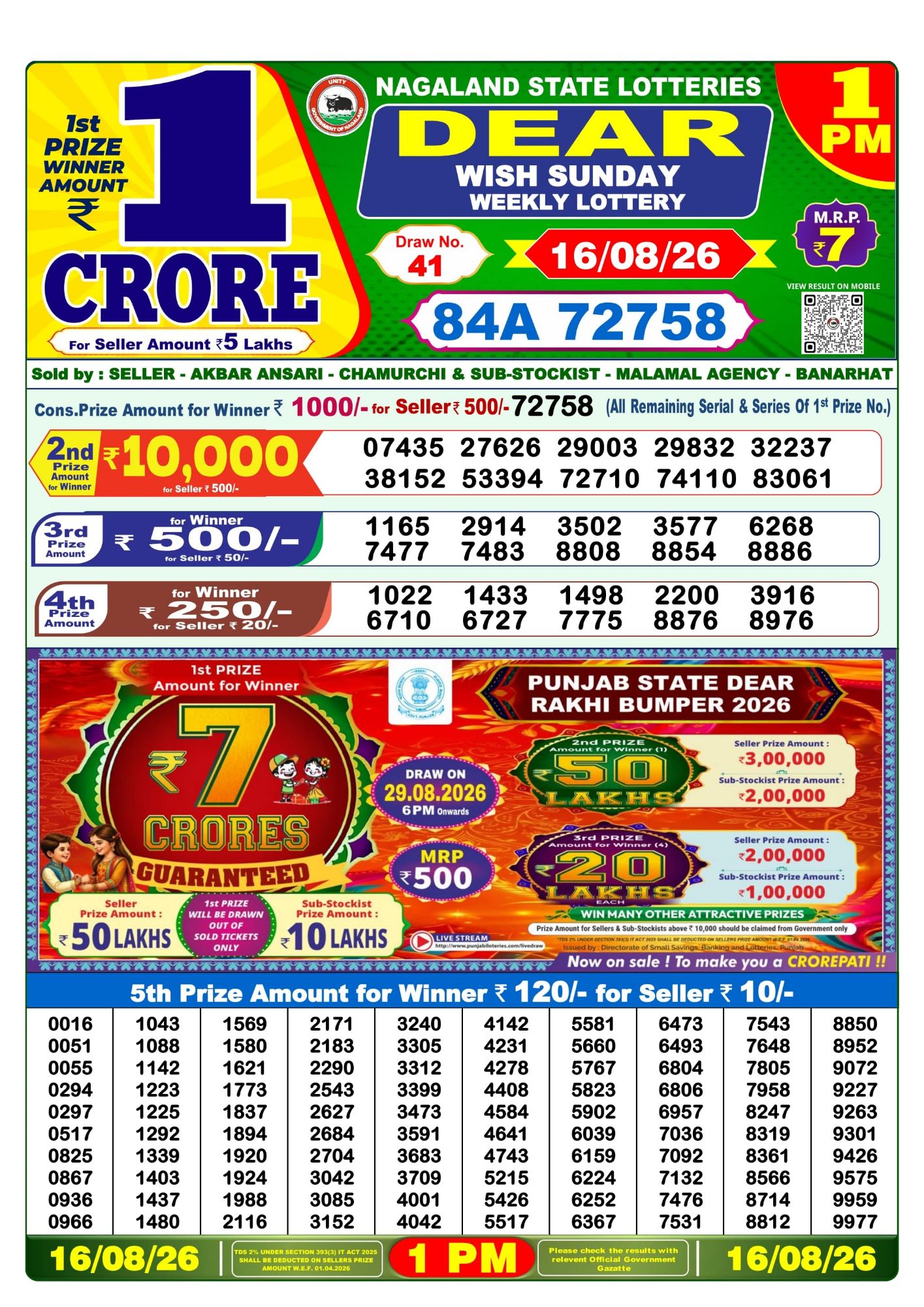 Dear Lottery 1PM Result