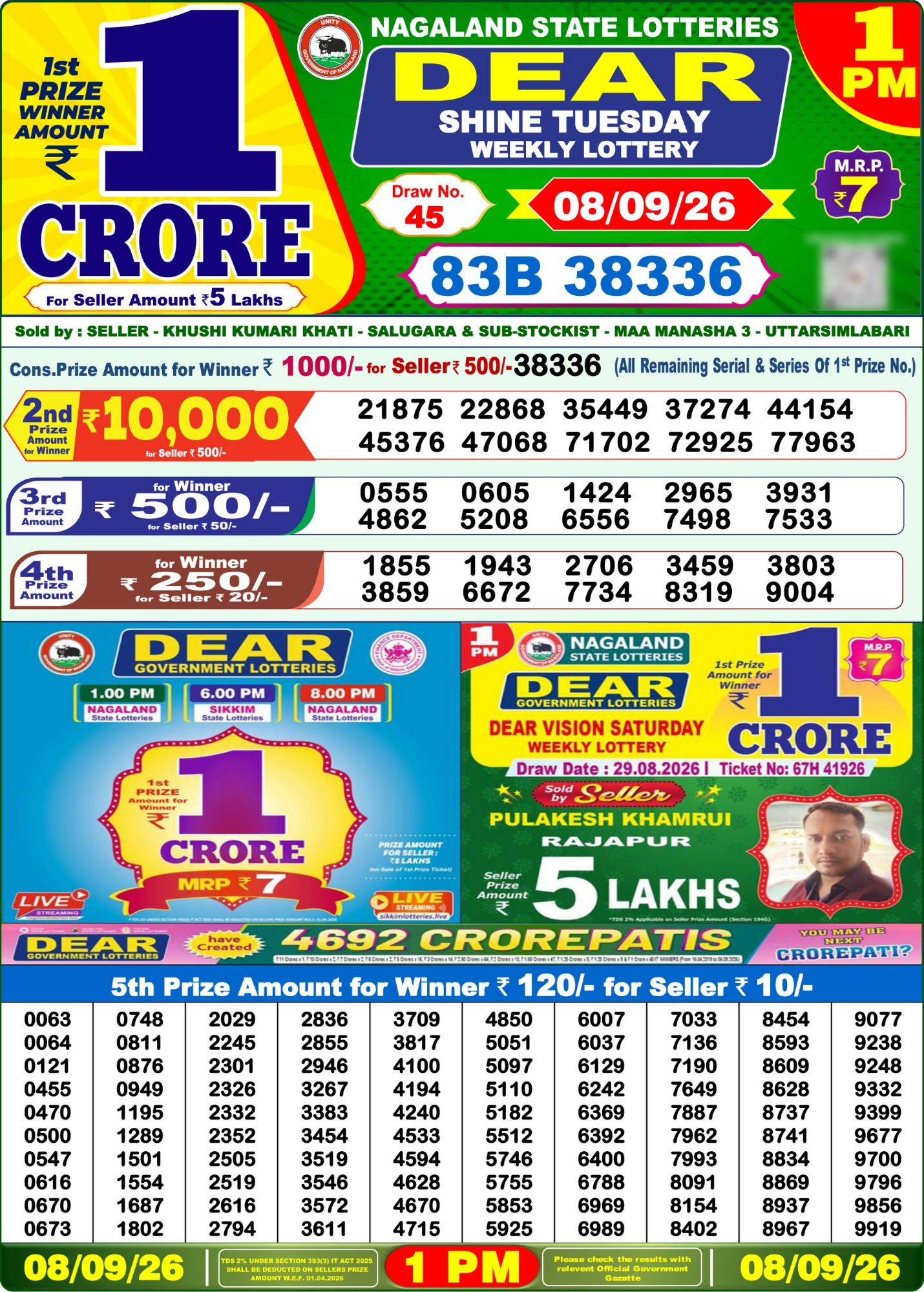 Dear Lottery 1PM Result
