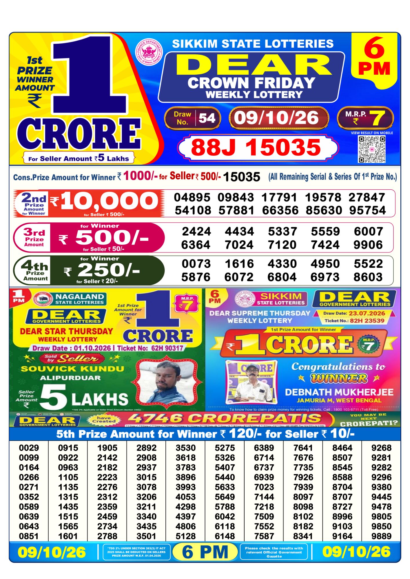 Dear Lottery 6PM Result