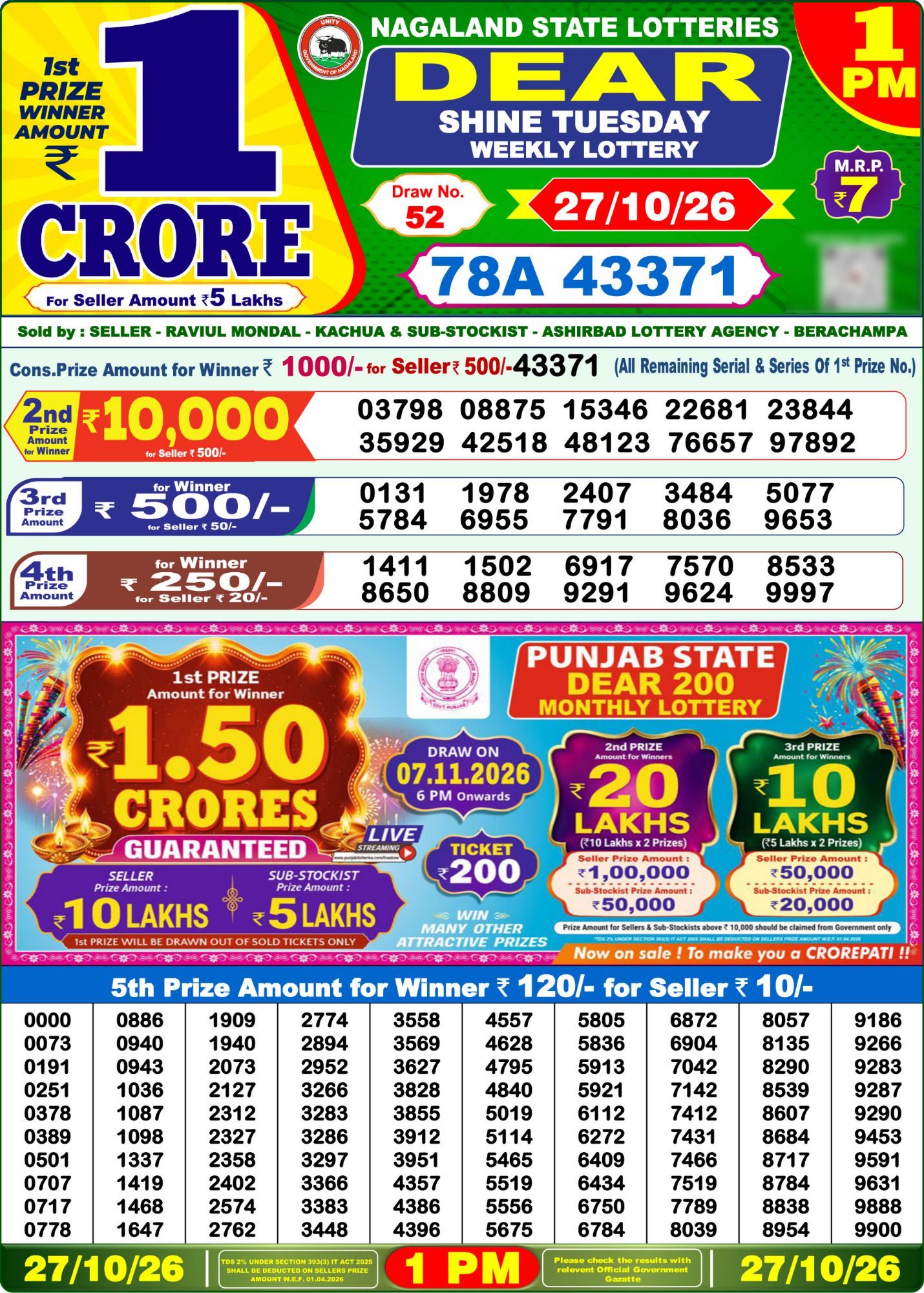 Dear Lottery 1PM Result